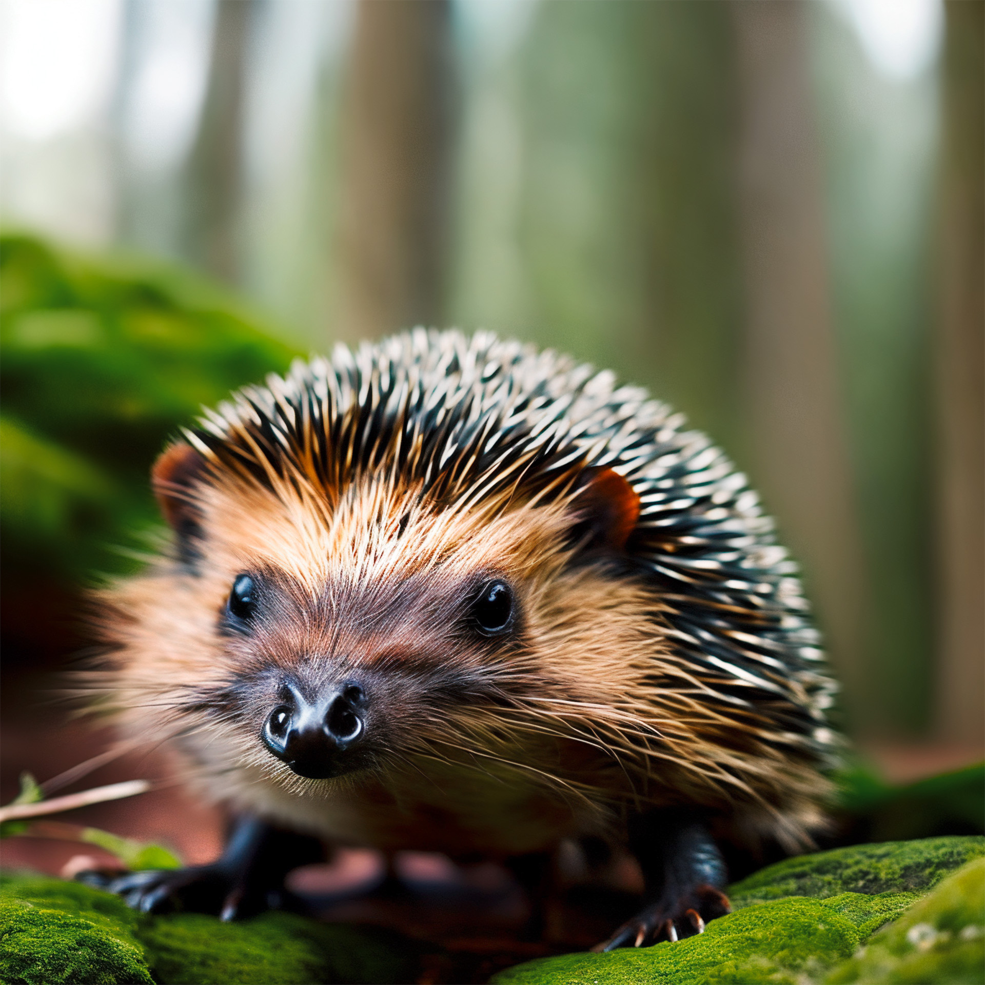 00000-4207303413-naturitize (low angle_1.1) macro photography of (Hedgehog_1.2), Mossy Broad-leaved Forest, ,landscape with unity, Summer Heatwav